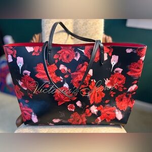 Victoria's Secret Limited Edition 2019 Large Black and Red Floral Rose Tote